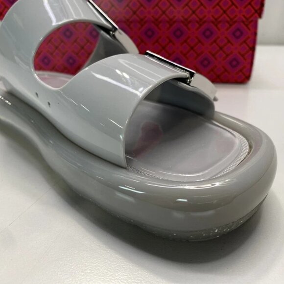 NEW TORY BURCH Buckle Bubble Jelly Slip-On Sandals – Women’s Size 7 – Light Gray - Picture 2 of 13